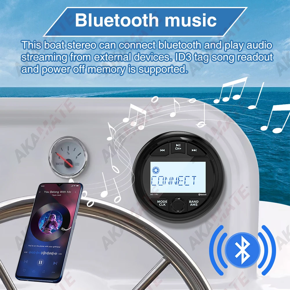 AKAMATE Boat Radio Marine Machine Waterproof Speaker FM AM Antenna Radio Receiver Bluetooth MP3 Player For RV ATV UTV SPA RZR boat radio player marine speakers marine multimedia player
