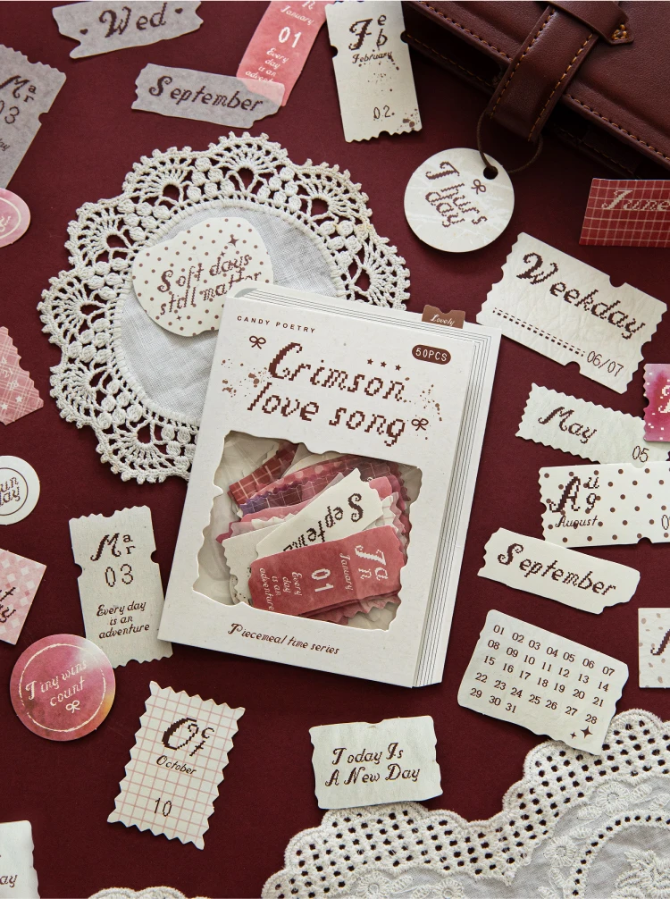 50 Stück Aufkleber mit gebrochenen Stoffen, DIY-Aufkleber für Tagebuch, Scrapbooking, Festival, Geburtstag, Party, Geschenk, Dekorationen, Etiketten, Schreibwaren – Detail 8