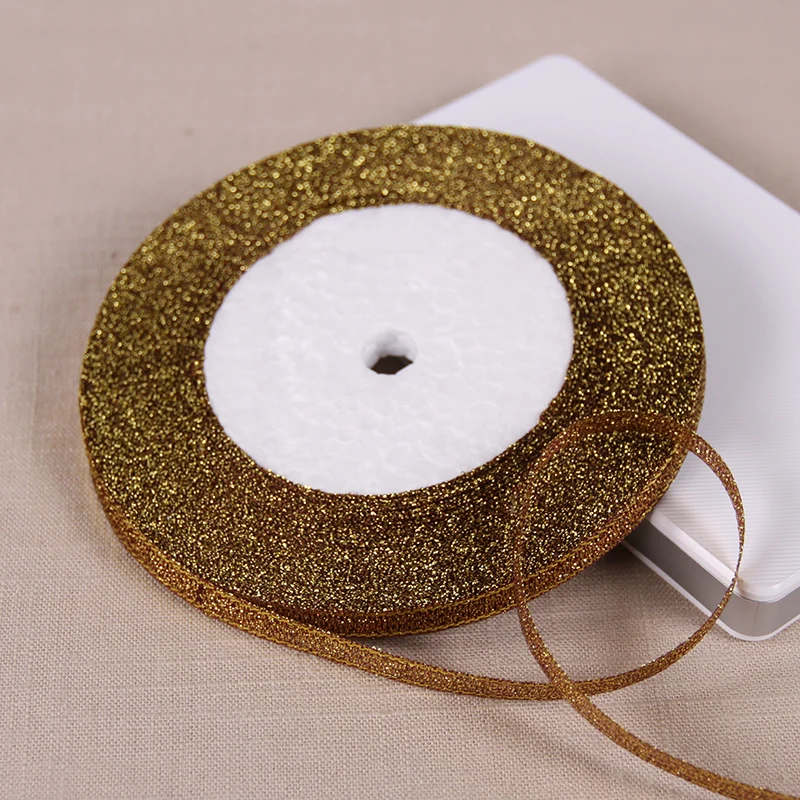 Metallic Glitter Gold and Silver Ribbon - 1/4 x 25 Yards for DIY Crafts, Sewing, Party Decorations, and Gift Wrapping