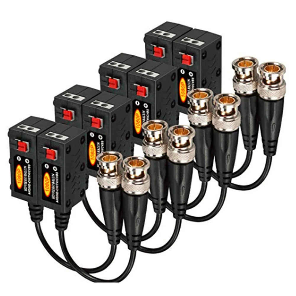 

Video Balun Transceiver 4 Pairs 1080P AHD/TVI/CVI/CVBS Cable Connectors for Video Transmission Surveillance Systems