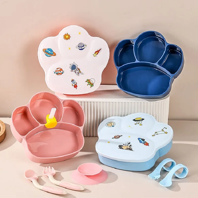 

Милый Кот коготь ребенок безопасная фотография обеденная тарелка Твердые Детские блюда всасывающая детская тренировочная Посуда Миски для кормления детей