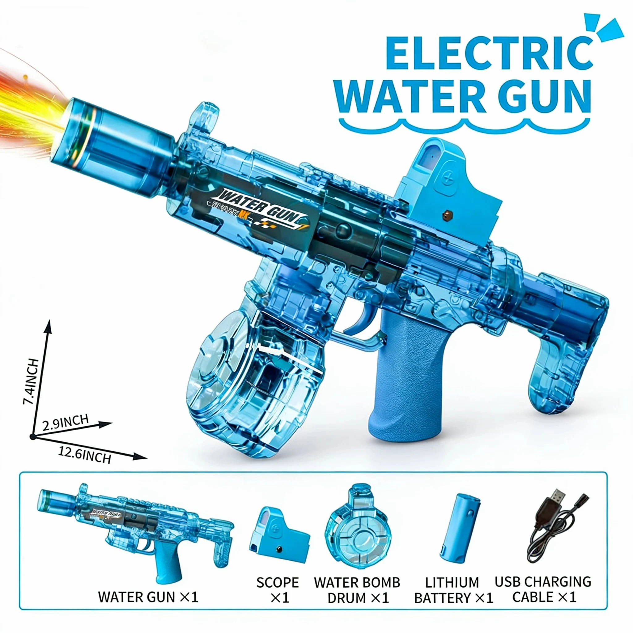 Pistola de Agua Eléctrica con Simulación de Disparo y Retroceso, Juguete para Niños con Sensor Automático y Luces, Pistola de Agua para Verano, Playa y Actividades al Aire Libre