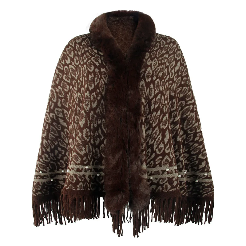 Fur Collar Winter Shawls And Wraps Womens Winter Ponchos And Capes Sleeve Cardigan New leopard Cape Coat Lady Cloak Coffee zaful button up short sleeve camp collar plaid openwork knit shirt l coffee