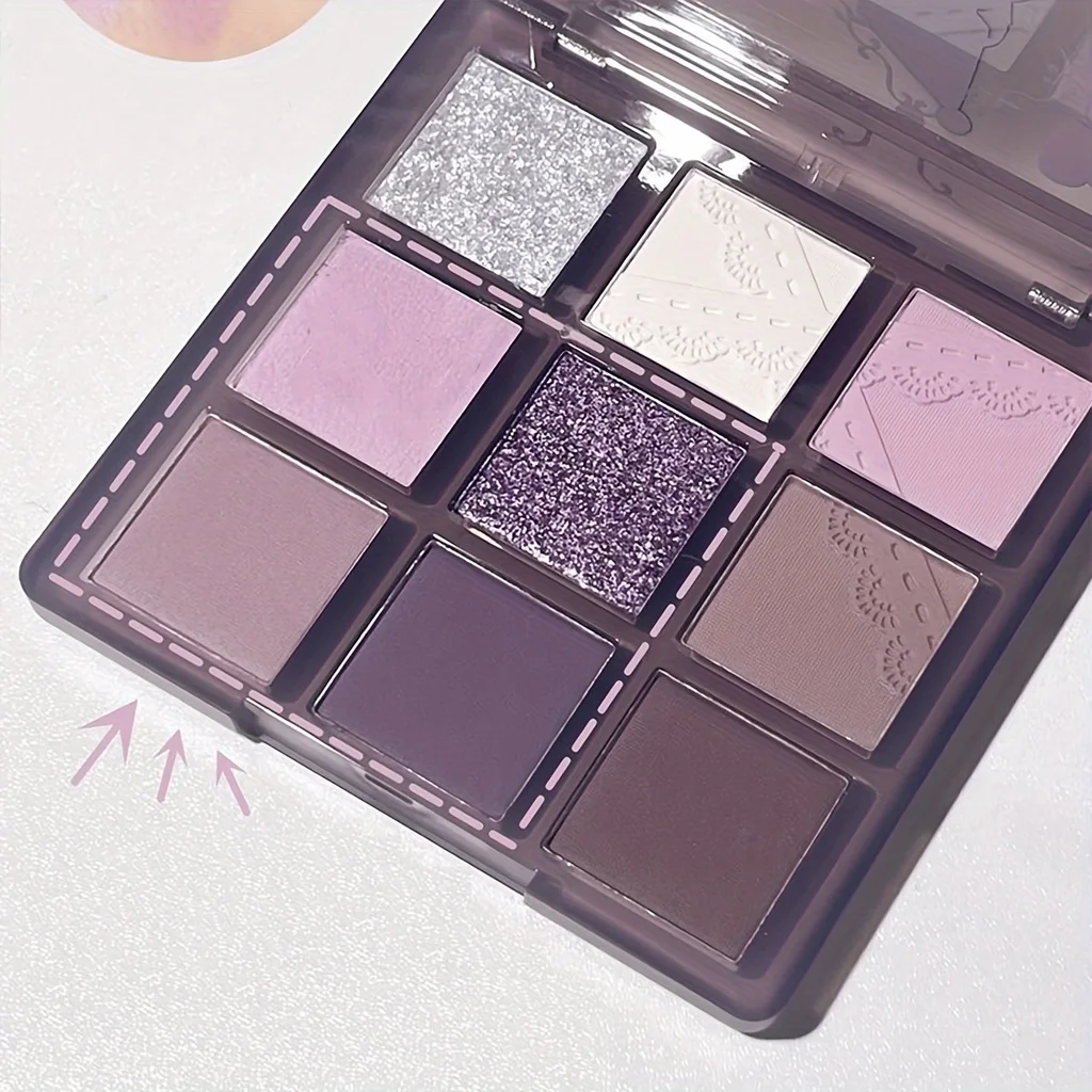 9 Colors Eyeshadow Palette Purple Berry Color Tone Pearly Matte Shimmer Glitter Sequins Finish Smokey Eyeshadow Makeup Palette 3