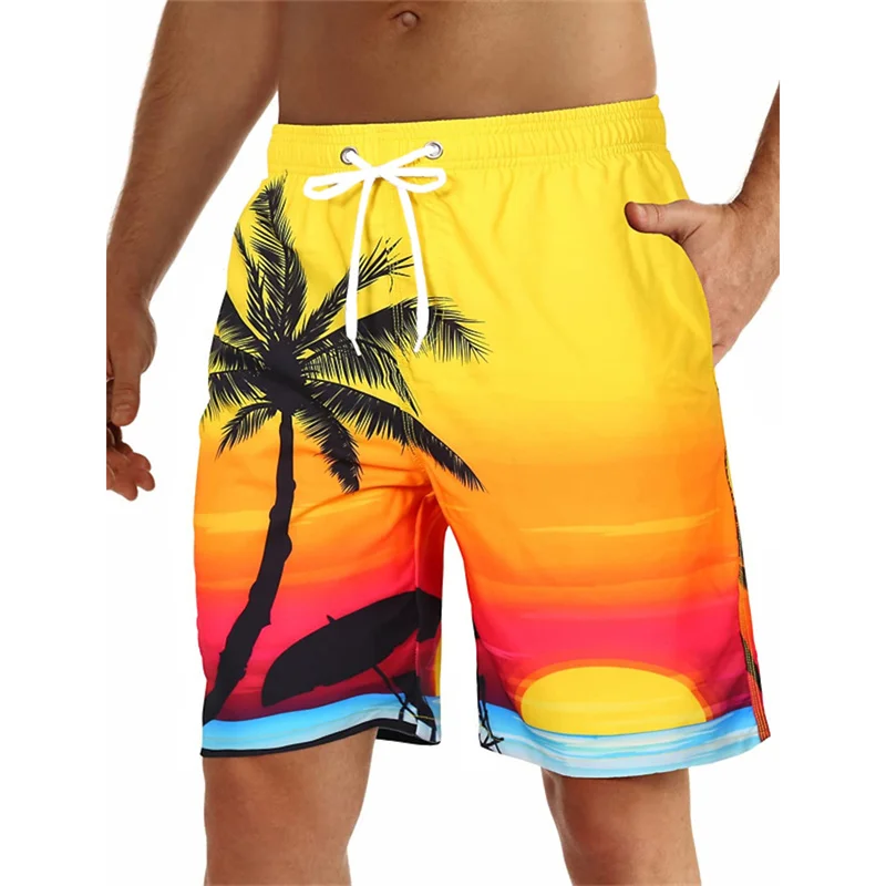 Coconut Tree Pattern Beach Shorts For Men Colorful 3D Printed Swim Trunks Summer Surf Board Shorts Loose Short Pants Streetwear 2