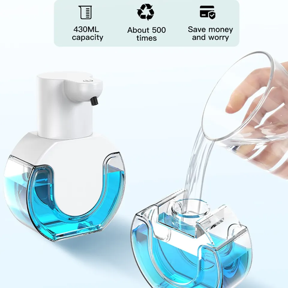 Sapone Automatico 400ML Ricaricabile Senza Contatto - Montaggio A Parete, 4 Volumi di Schiuma Regolabile, IPX5, Elettrico con Sensore di Movimento Infrarossi - Pulizia Automatica