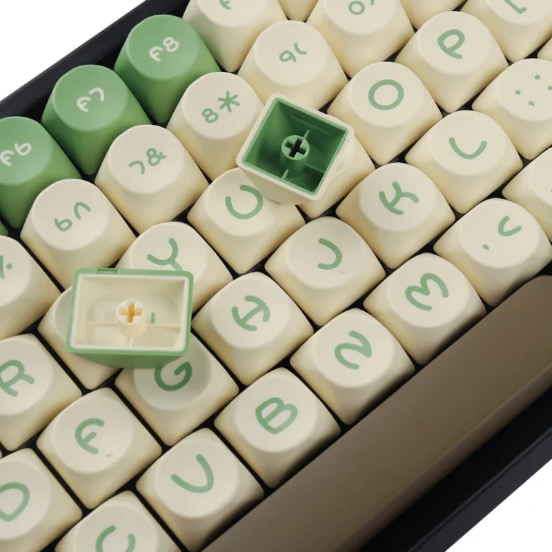 

Mifuny Two Colors Keycaps Green Mood Cute MOA Profile Key Caps 130keys Support61/64/68/84/87/96/108 for Mechanical Keyboard caps