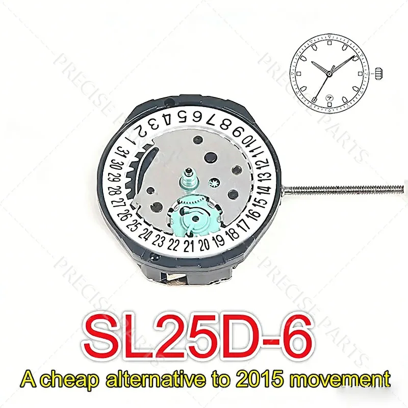 Sunon SL25 SL25D-6 쿼츠 무브먼트 중국산 3핸즈 날짜 표시 교체품