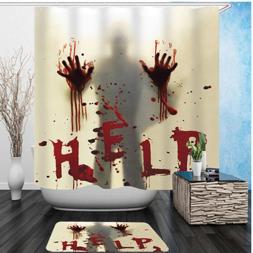Nouveau rideau de douche imperméable à imprimé numérique effrayant pour salle de bain Halloween_voghion.com