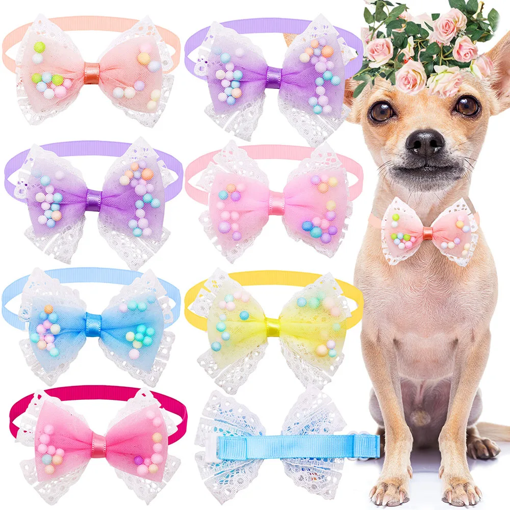 

50PCS Cute Lace Dog Bowtie For Small Dog Cat Bow Tie Neckties For Dogs Pets Bows For Dog Grooming Accessories Pet Supplies