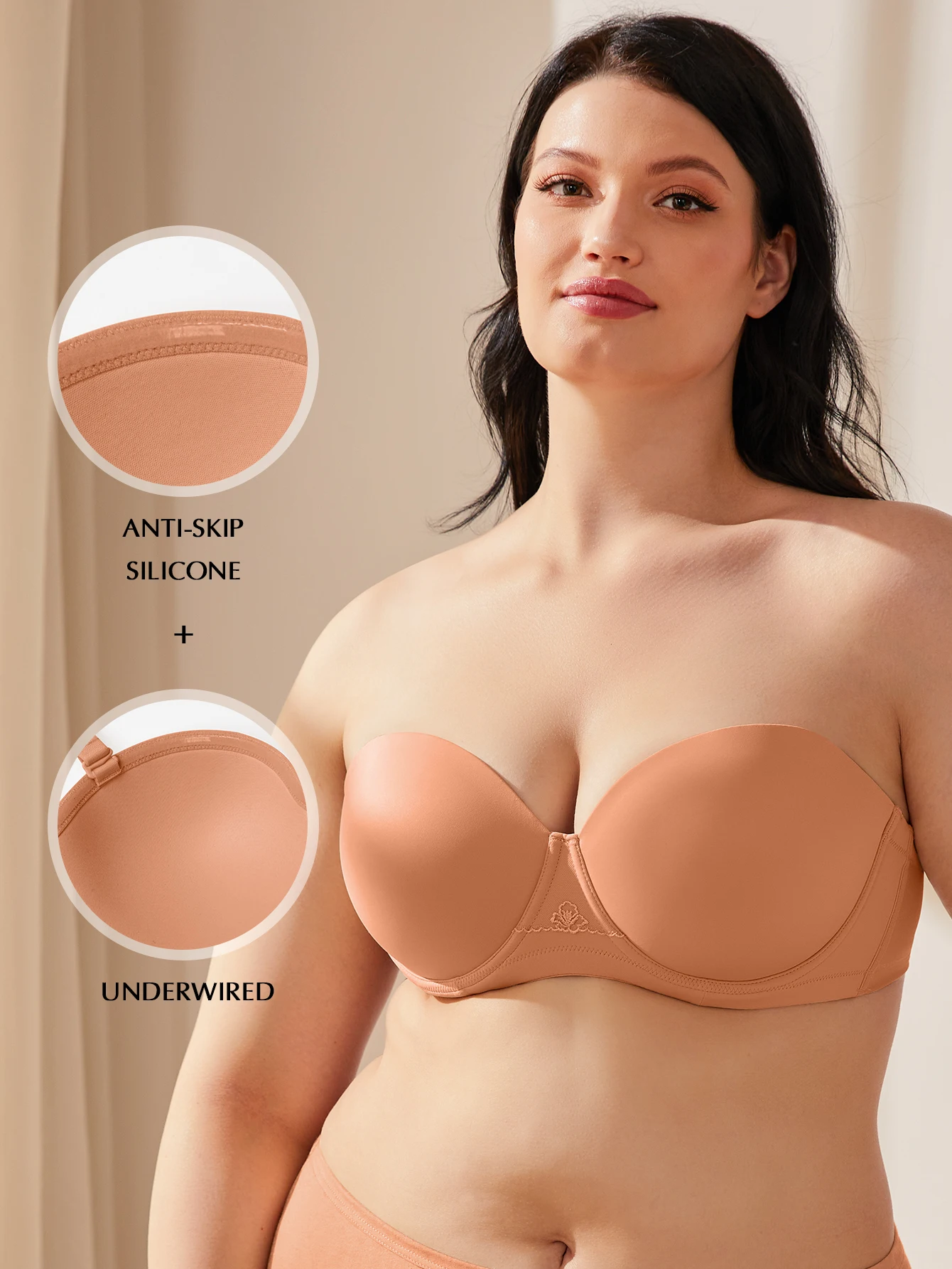Wingslove Women's Strapless Full Figure Bra Underwire Multiway Contour Plus Size Bra Red Carpet Green Orange Color