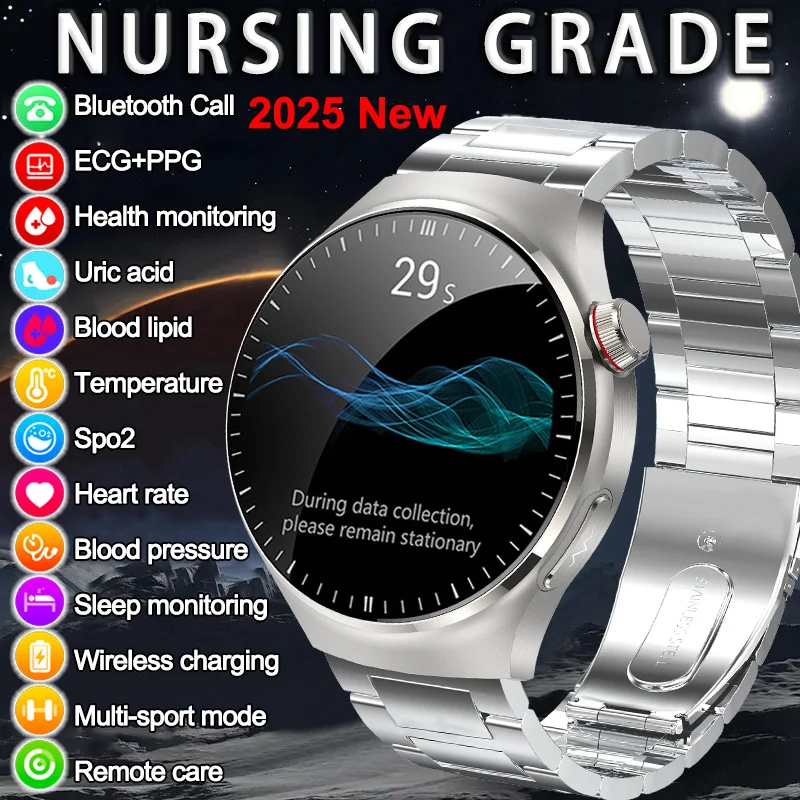 Micro Physical Examination Blood Lipids Uric Acid Blood oxygen Smart Watch Men ECG+PPG Clock Bluetooth call