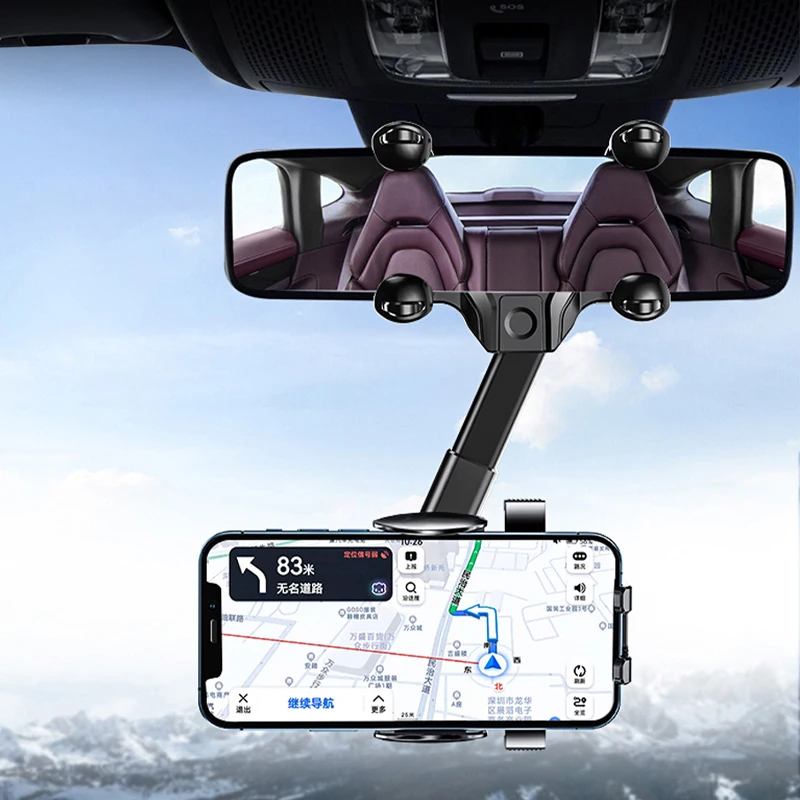 씨메탈 인테리어 자동차 백미러 휴대폰 거치대, 범용 핸드폰 브래킷 클립, GPS 내비게이션용 360 도 회전 가능
