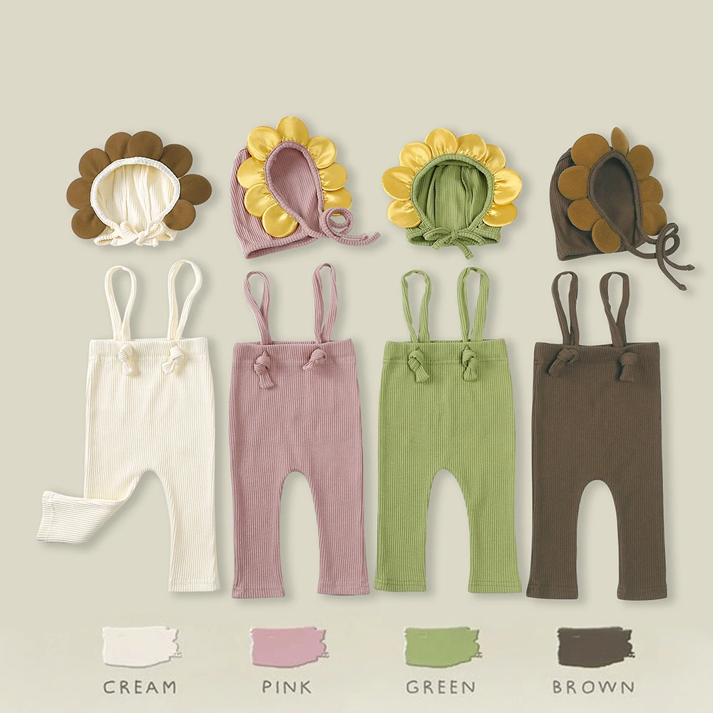 2025 Cute Newborn Baby Boy Girl Pants Infant Suspender Stripe Elastic Pant Matching Hat Long Sleeve T-shirt Toddler Casual Sets