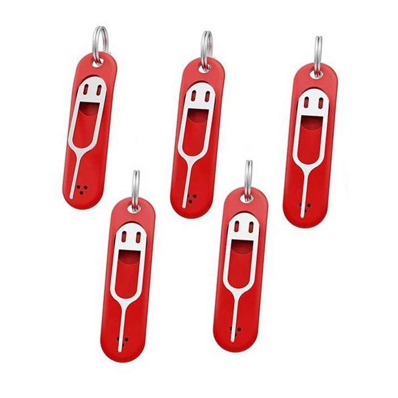 

5Pcs SIM Card Removal Tool & Anti-Lost Tray Charm Split Rings Phone SIM Card Storage Case Ejecter Tool Needles Red