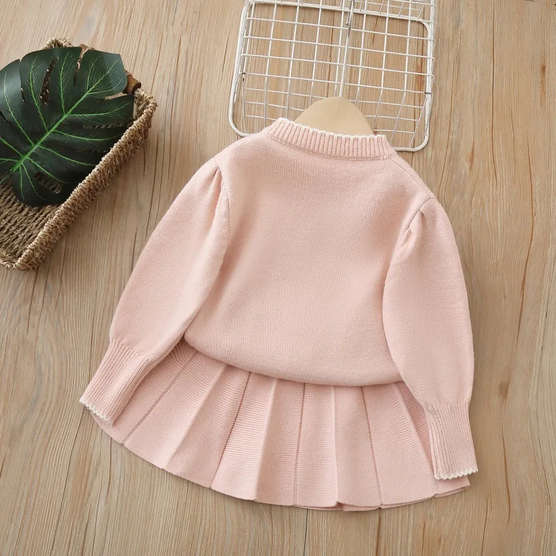 Girls Knitted Cardigan Sweater Set for Autumn