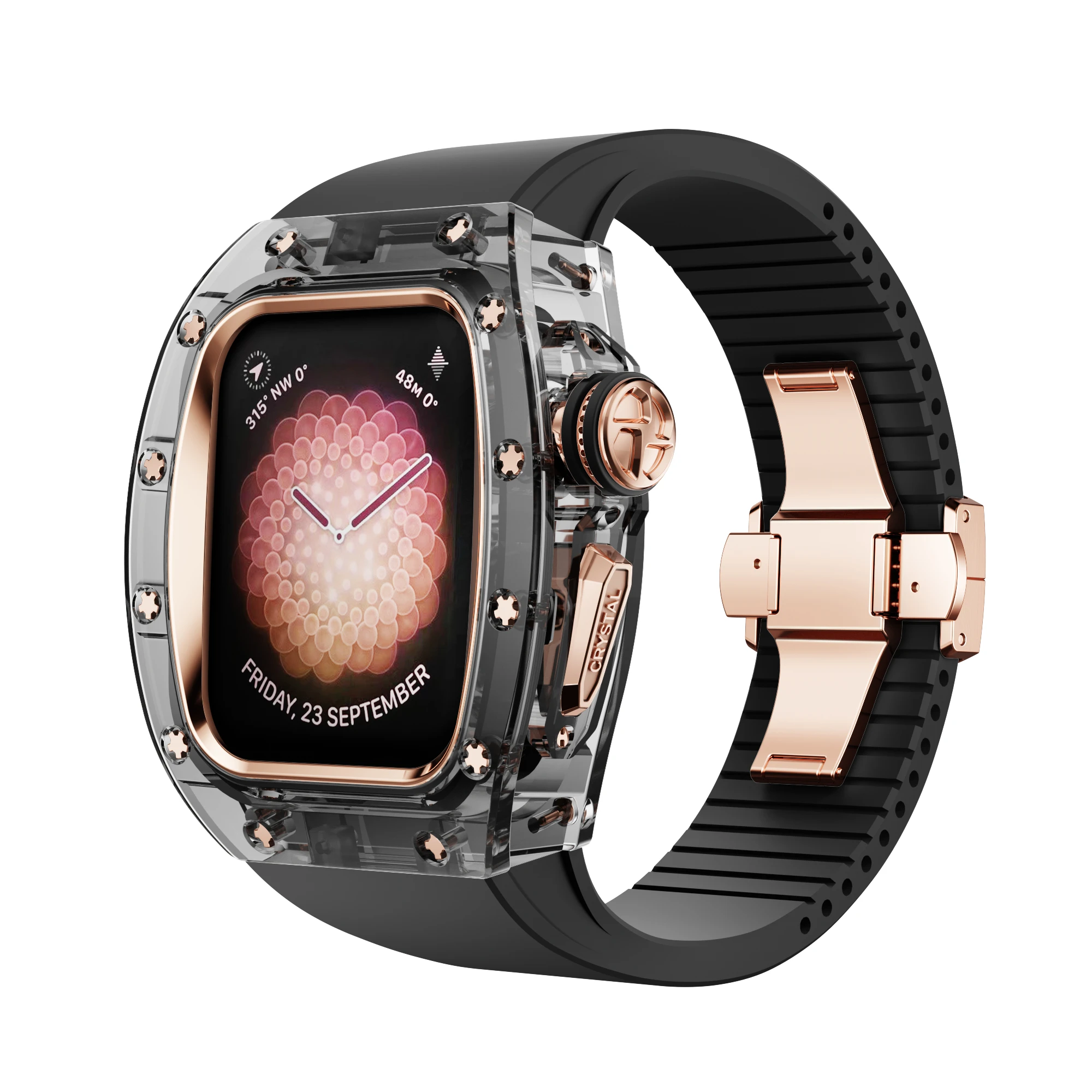 애플 워치용 Viton 스트랩 크리스탈 모드 키트, 럭셔리 iWatch 시리즈 9, 8, 7, 6, 5, 4, SE 블랙 밴드, 패션 개조 케이스, 44mm, 45mm