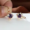 Boho Purple Round Stone Flower Clip Earrings For Women Female Gold Color Small Wedding Jewelry Gift