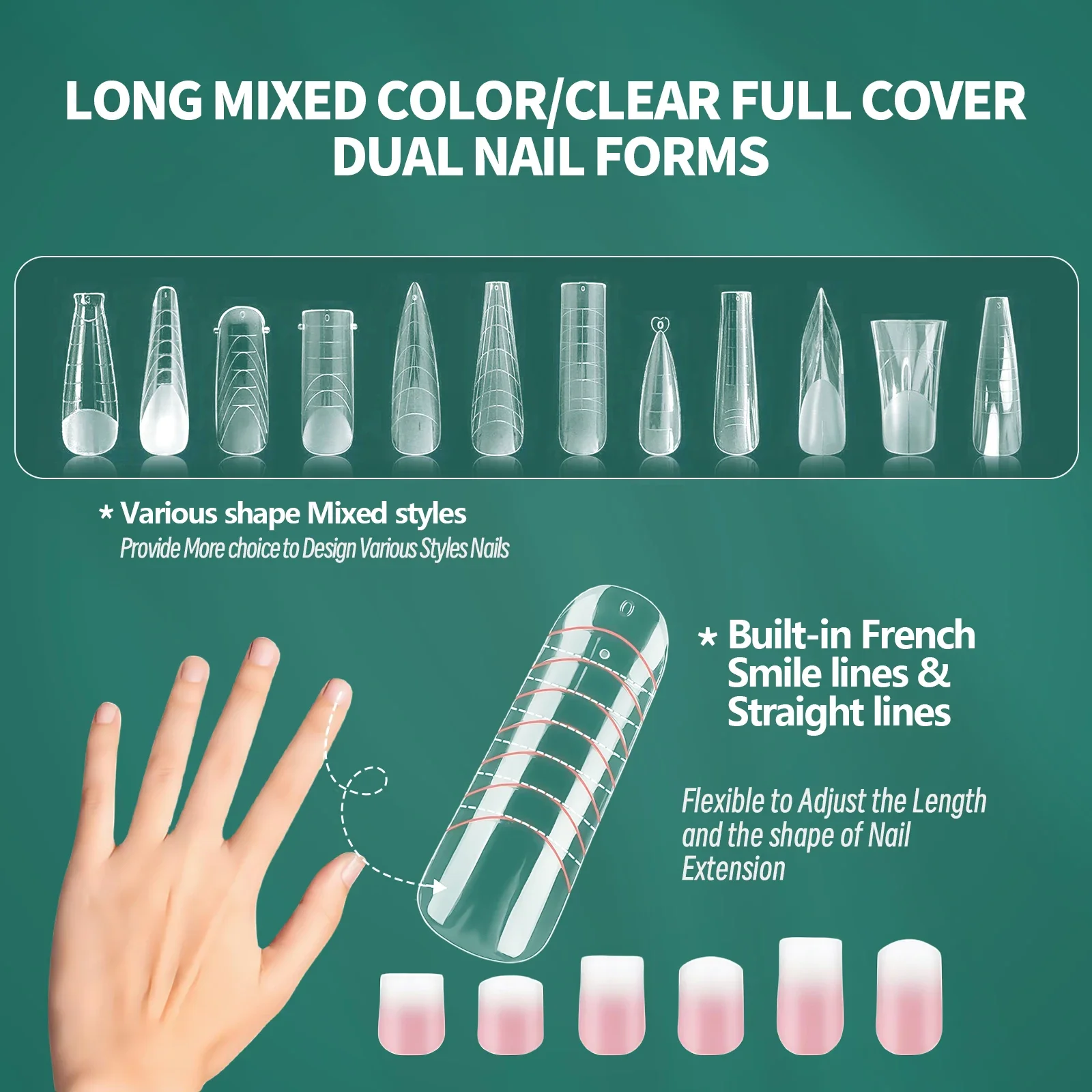 Nailpop Color Nail Dual Forms Set Full Nail Forms for Polygel Reusable Tips Extension Acrylic Dual nail forms