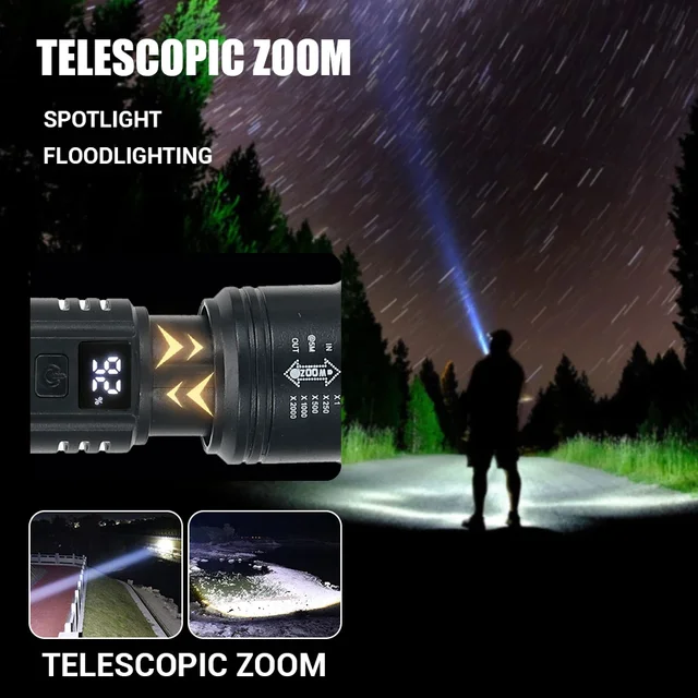 High Power Self Defense LED Flashlights USB Rechargeable Strong Hand Light Multifunctional Torch Lamp For Emergency Camping 3