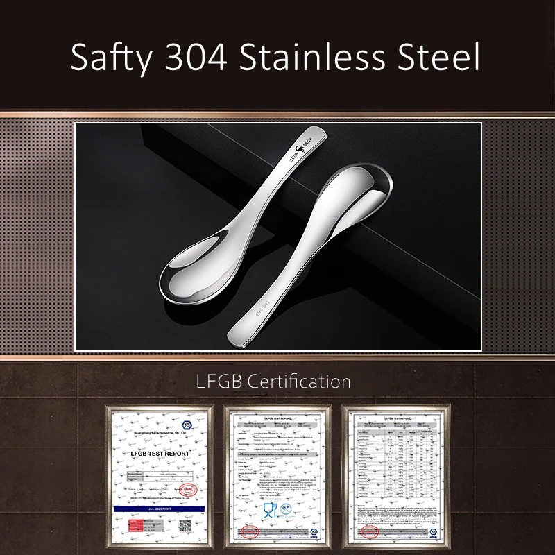 LFGB Certificate 304 Stainless Steel Spoon Original Designed Baby Dining Ladle Chinese Style Flatware for Kids Feeding Cutlery