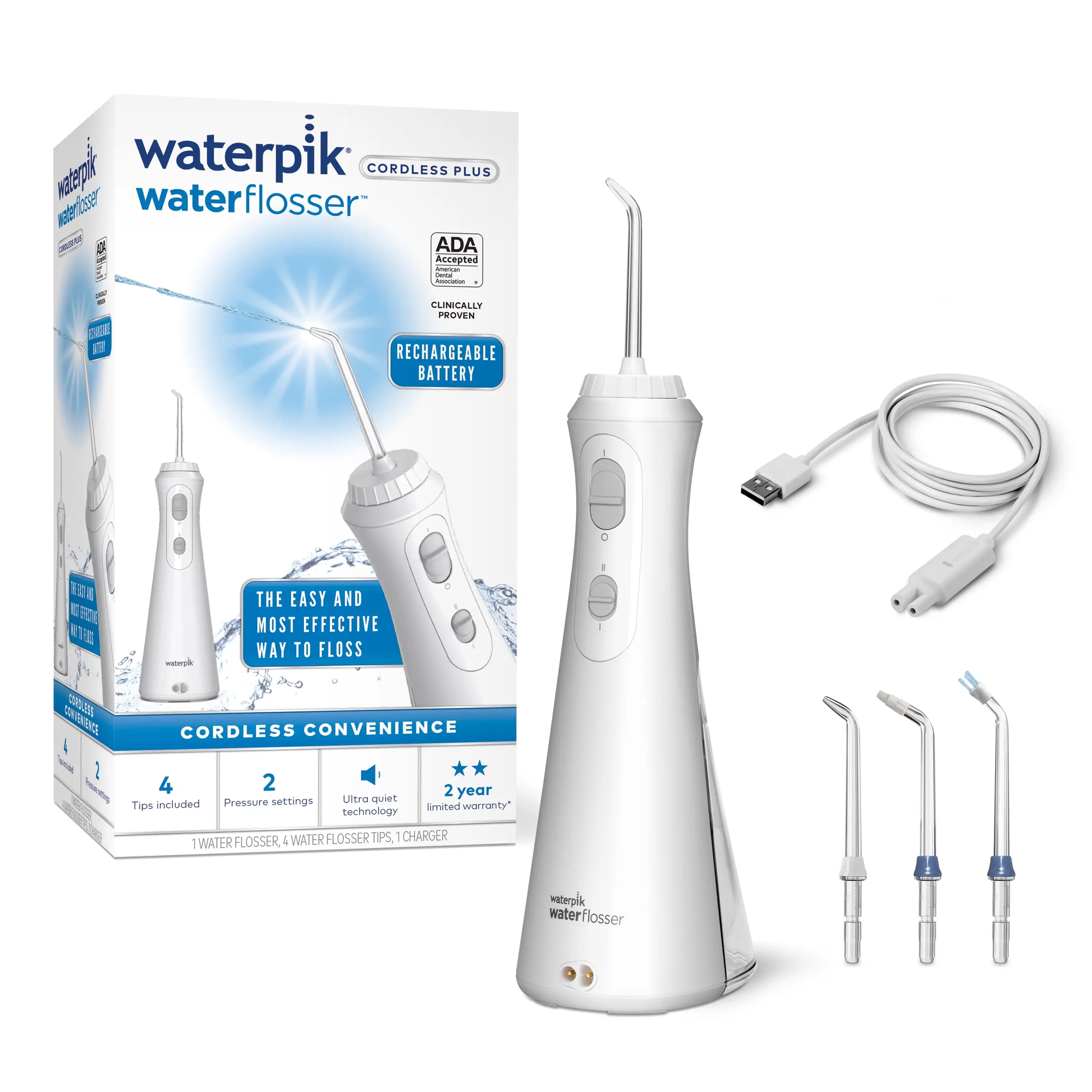 

Waterpik Cordless Plus Portable Water Flosser Oral Irrigator, White