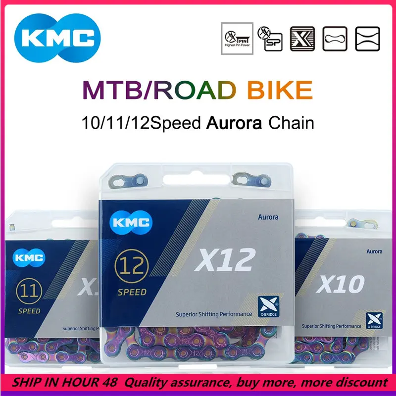 Chaîne De Vélo Route KMC X12 Aurora Bleu - 12 Vitesses, 126 Maillons, Pour Transmission Route