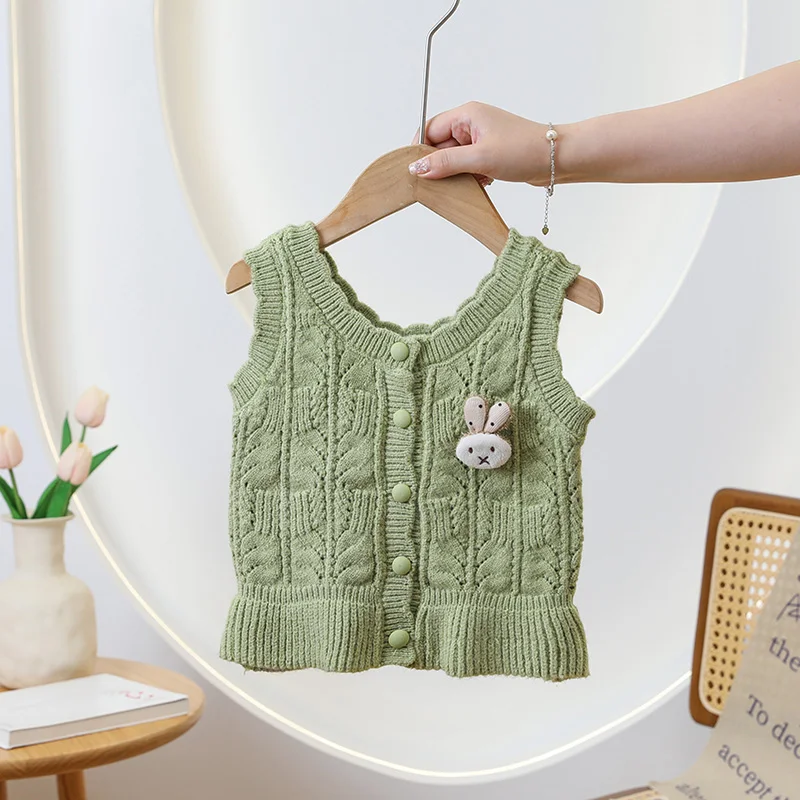 

Trendy 2024 Kids Sweater Vest Cardigan Casual Elegant Lovely Bunny Decoration Everyday Fresh Leisure Fine Workmanship