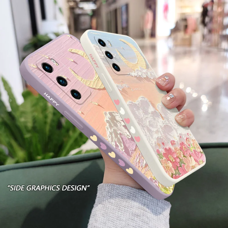 Artistic Oil Flower Design Liquid Silicone Phone Case - Elegant and Durable Cover