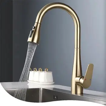 Rubinetto da cucina estraibile in oro spazzolato Rubinetto per lavello caldo freddo Rubinetto miscelatore Rotazione di 360 gradi torneira cozinha miscelatore Rubinetti Rubinetto da cucina 1