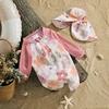 Toddler Girls Boys Beach Wear Kids Swimwear Summer Long Sleeve Floral/Tropical Print Zip Up Bathing Suits with Hat For Swimsuit 1