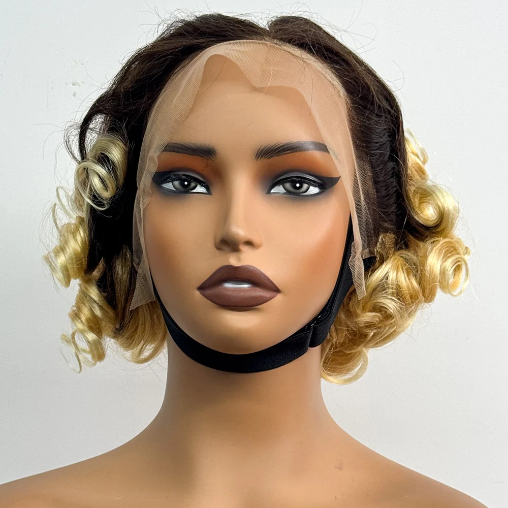 250% Density Short Bob Loose Curly Human Hair Wig 13X4 Transparent Lace Frontal Wig Curly Wavy Human Hair Wigs For Black Women
