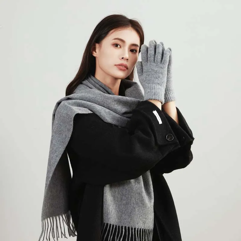 고품질 100% 양모 스카프 가을 겨울 남성 여성 솔리드 다목적 클래식 비즈니스 인기 스카프 부드러운 두꺼운 머플러 남성