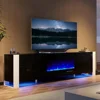 TV Stand with 36" Fireplace, 70" Modern High Gloss Entertainment Center LED Lights, TV Console Cabinet for TVs Up To 80" 1