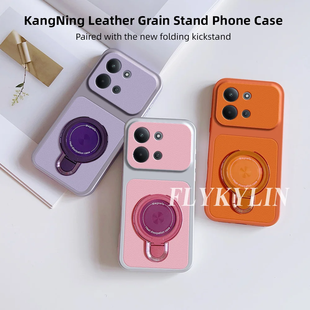 Anti-Drop Protective Shell with Lychee Leather Surface and Ultra-Thin Bracket