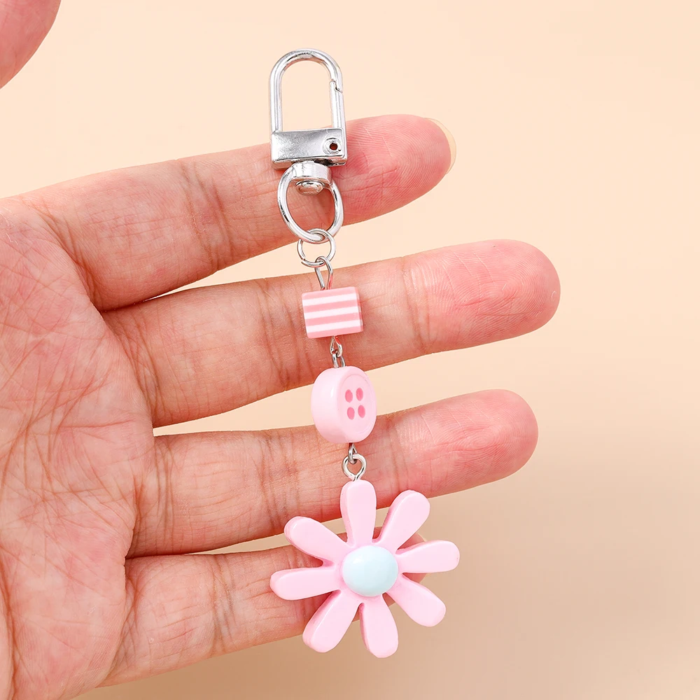 Aihua 4-Farben-Cartoon-bunte kreative Blumen-Schlüsselanhänger für Frauen, Handtasche, Anhänger, Dekor, Handyband, Schlüsselanhänger, Schmuck, Geschenke