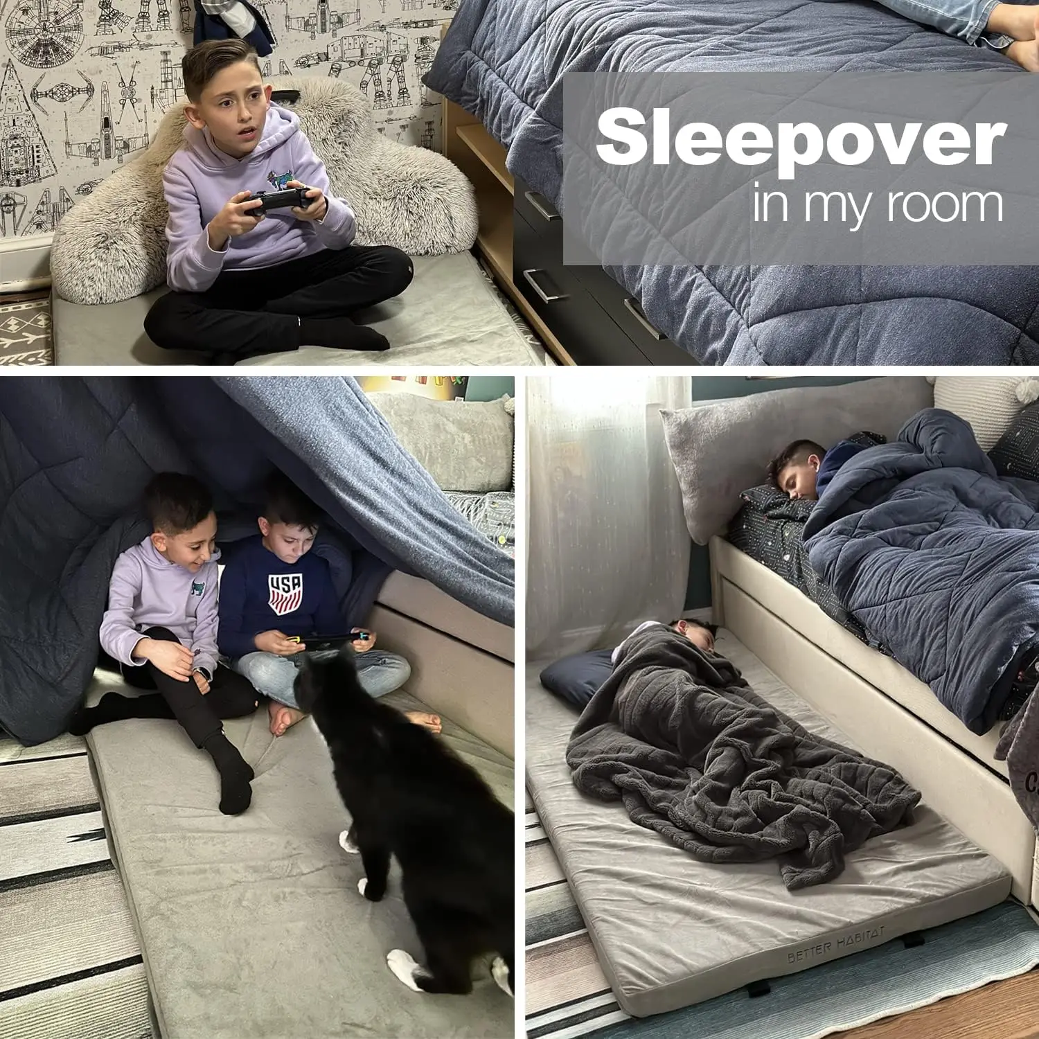 Portable Floor Mattress & Guest Bed 3" CertiPUR-US Memory Foam Roll out in seconds Twin, Single, Kid Guest, C