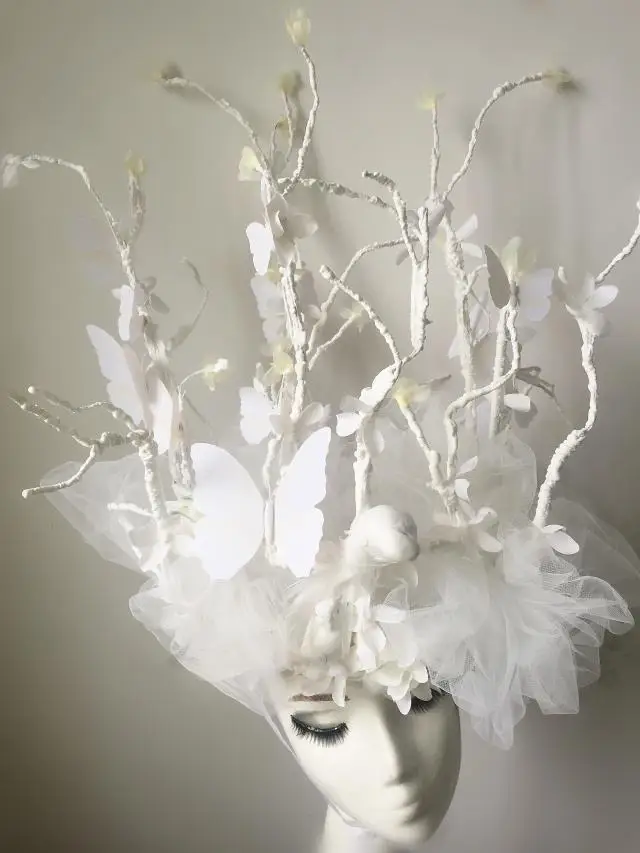 

White Branch Butterfly Creative Headdress Halloween Party Clothing Accessories Christmas Stage Catwalk Exaggerated Headwear