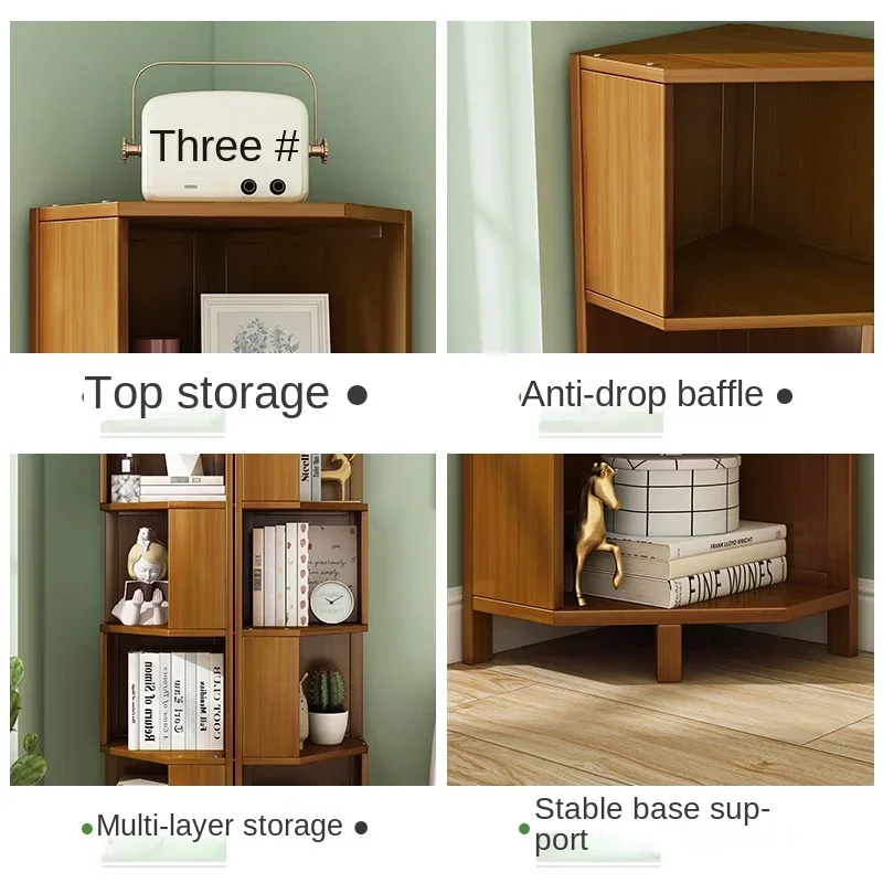 Bamboo Corner Storage Cabinet, Living Room Floor Bookshelf, Multi-layer Storage Rack, Children's Picture Book Organizer.