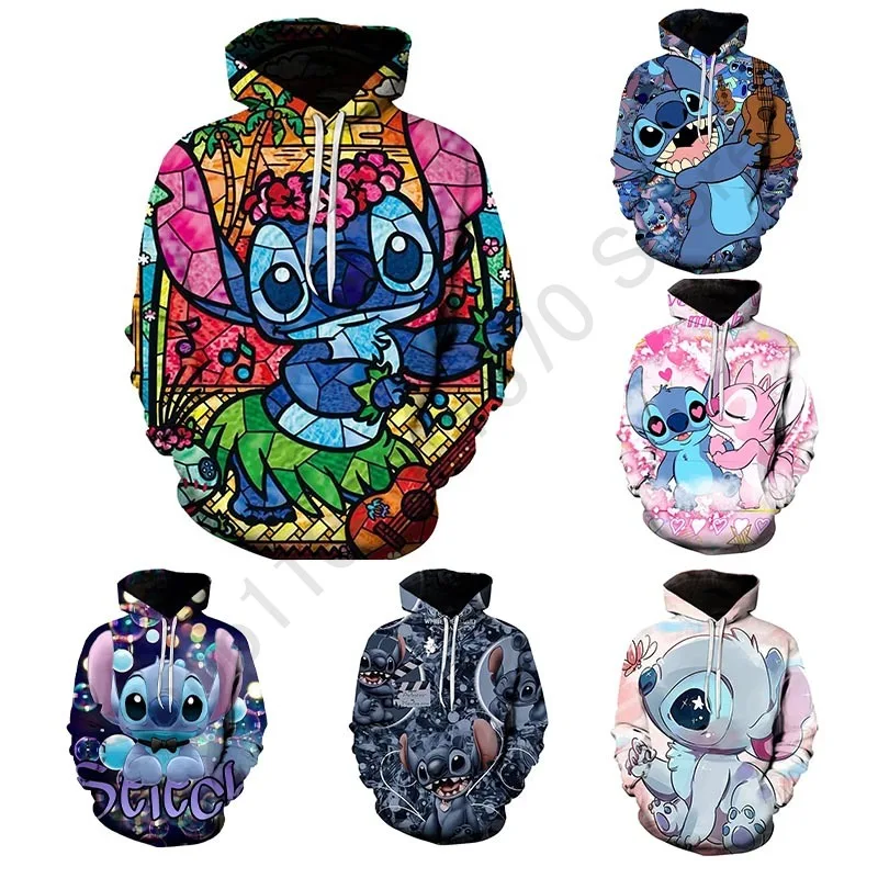 

Disney Lilo Stitch Hoodies Long Sleeve Sweatshirt Boys Girls Men Women Clothes Parent-child Cartoon Cosplay Men's Clothing