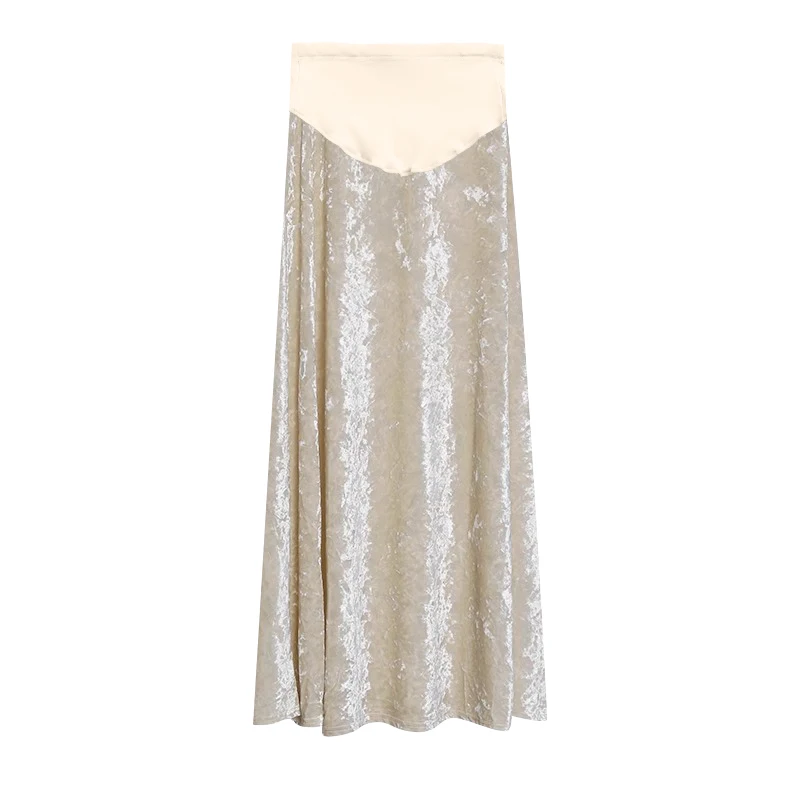 Good Quality Maternity Belly Skirts High Waist Pregnant Woman Long Loose Velour Skirt Fashion Pregnancy A-line Skirt 92-95cm