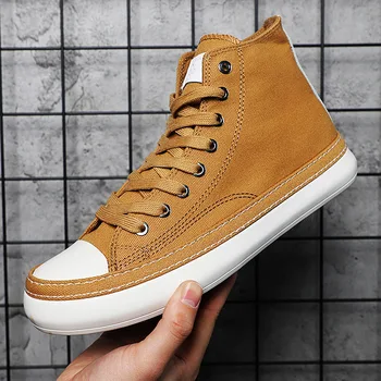 2023 Men's High Top Canvas Shoes Black White Men Casual Sneakers Fashion Lace-up Vulcanize Shoes Cool Street Sports Brand Flats 1
