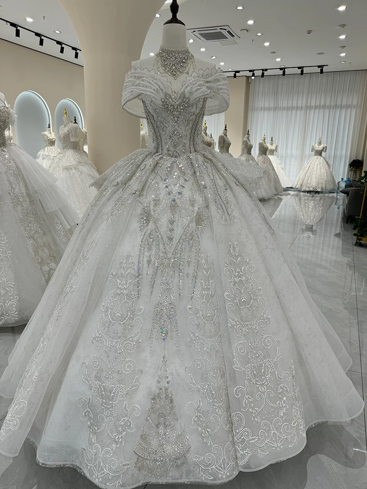 dubai princess wedding dress FATAPAESE Customized Luxury Wedding Dress Sparkly Princess Strapless Beading Illusion Sleeve