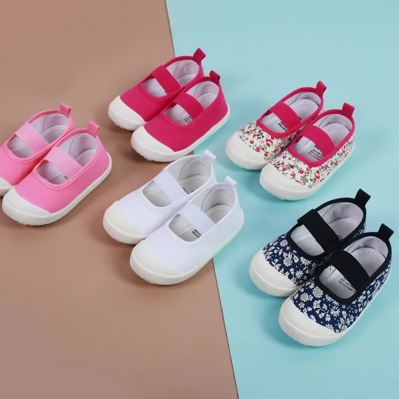 2024 New Spring Autumn Baby Girl Shoes Kids Canvas Shoes Children Casual Sneakers Candy Color Flowers For Girls Floral Prints 2