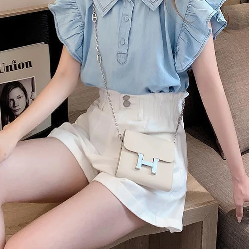 2023 Summer Trend Korean Version Button Up High Waisted Panel Large Pocket Loose Casual Slim Versatile Women's Wide Leg Shorts