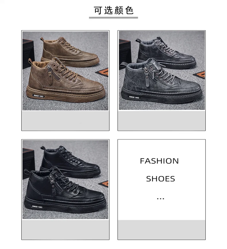 Ankle Boots Safety Shoes Loafers Men's Autumn Sneakers Casual Leather Shoes Fashion Round Toe Low-top Non-slip Shoes New