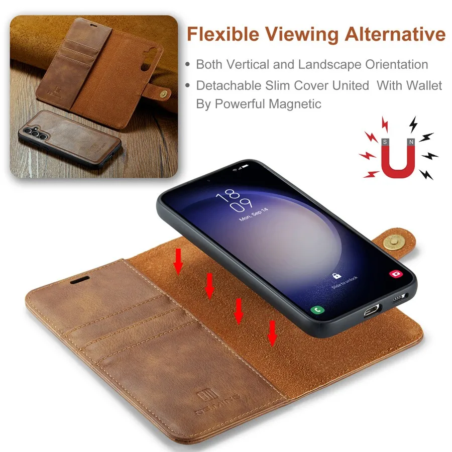 Detachable Magnetic Leather Wallet Case with Removable Flip Cover