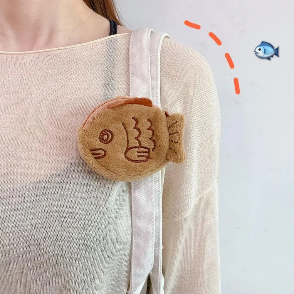 Plush Fish Doll Coin Purse Wrist Bag Mini Cute Zipper Girl Coin Wallet Headset Bag Convenient Small Capacity Storage