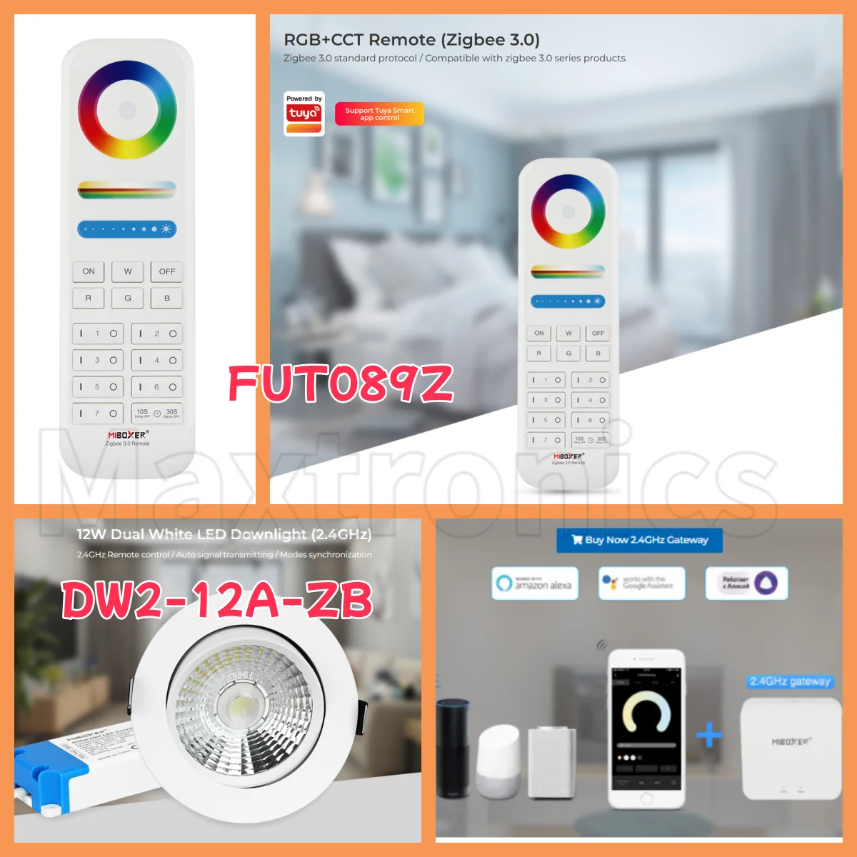 Miboxer DW2-12A-RF 12W 듀얼 화이트 LED 통 AC100240V 2.4G..
