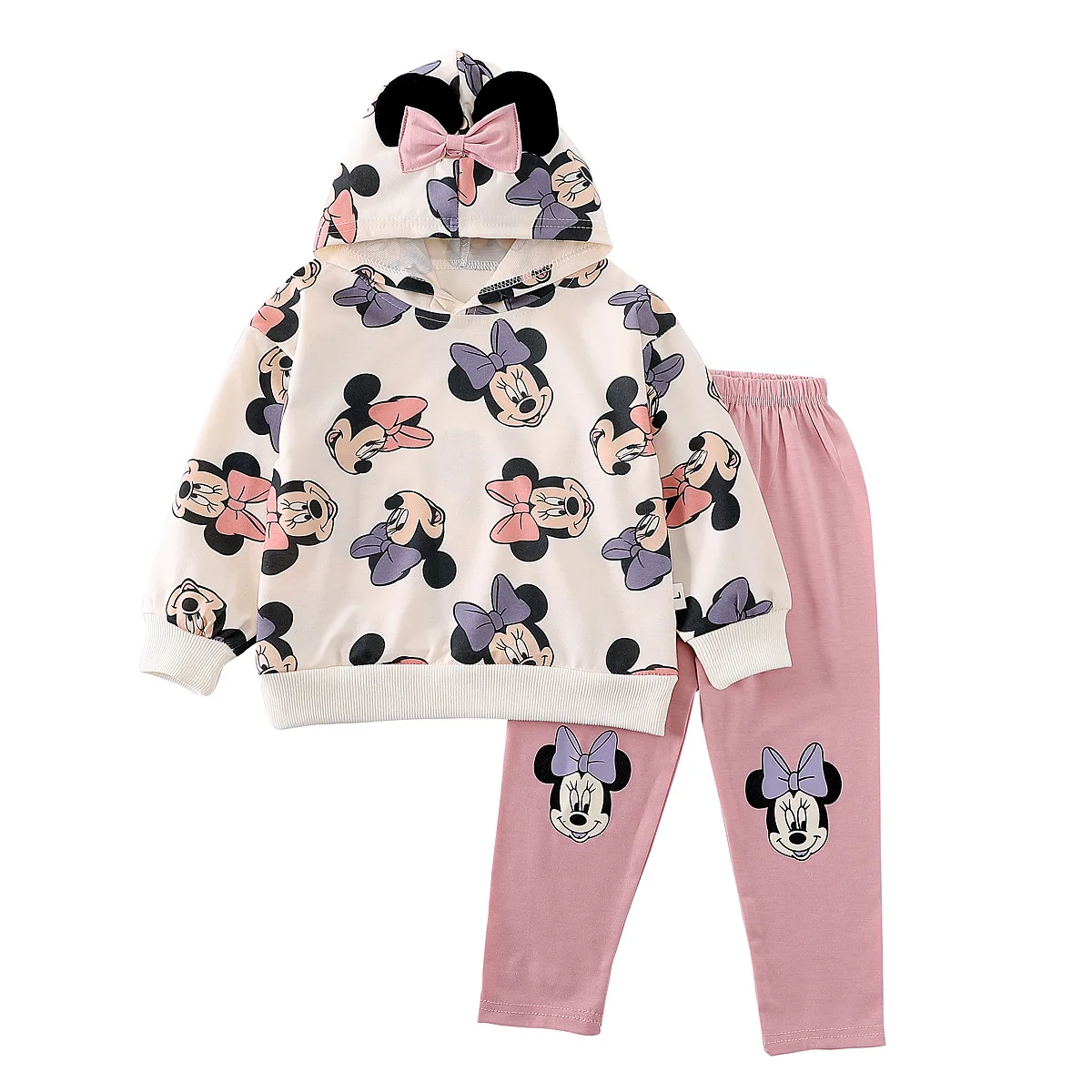 thumbnail image 1 of Disney-Sudadera con capucha de Minnie Mouse para niños y niñas, conjunto de 2 piezas, Jersey largo con capucha, ropa informal, otoño, 1 of 5